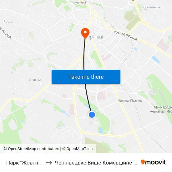 Парк "Жовтневий" to Чернівецьке Вище Комерційне Училище map