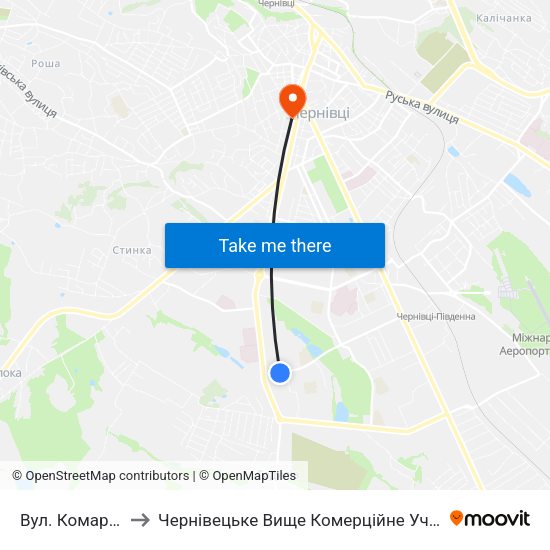 Вул. Комарова to Чернівецьке Вище Комерційне Училище map