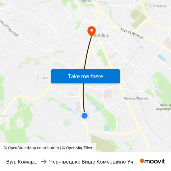 Вул. Комарова to Чернівецьке Вище Комерційне Училище map