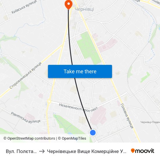 Вул. Полєтаєва to Чернівецьке Вище Комерційне Училище map