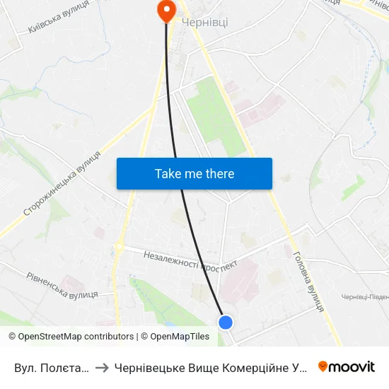 Вул. Полєтаєва to Чернівецьке Вище Комерційне Училище map