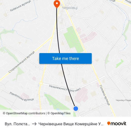 Вул. Полєтаєва to Чернівецьке Вище Комерційне Училище map