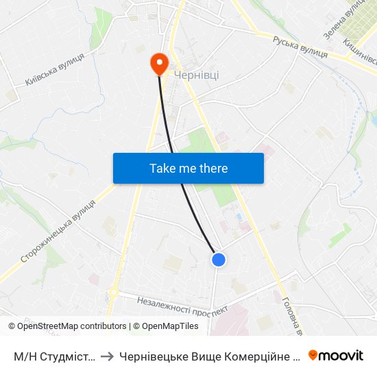 М/Н Студмістечко to Чернівецьке Вище Комерційне Училище map