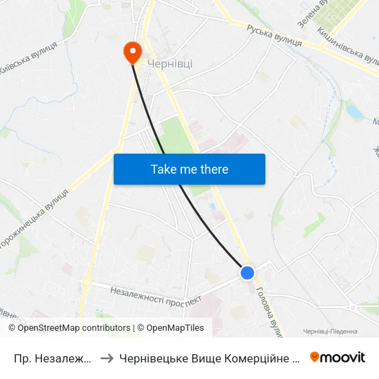 Пр. Незалежності to Чернівецьке Вище Комерційне Училище map