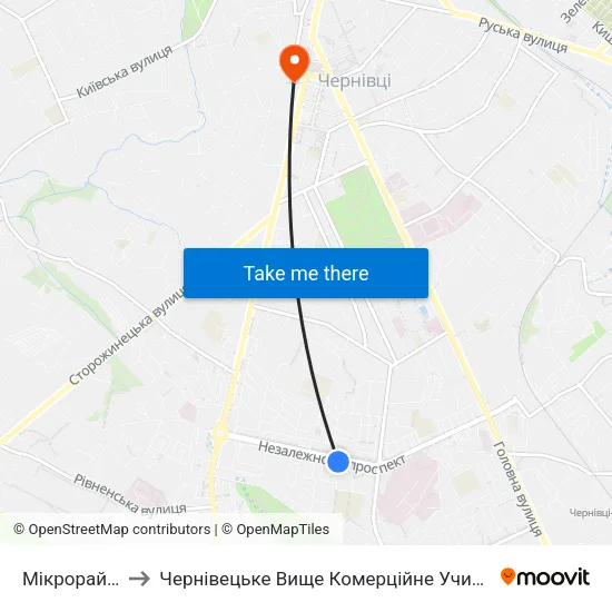Мікрорайон to Чернівецьке Вище Комерційне Училище map