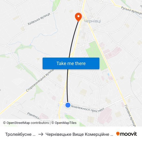 Тролейбусне Депо to Чернівецьке Вище Комерційне Училище map