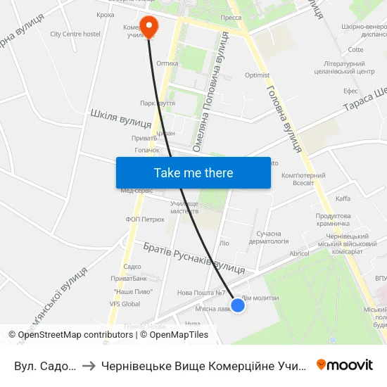 Вул. Садова to Чернівецьке Вище Комерційне Училище map