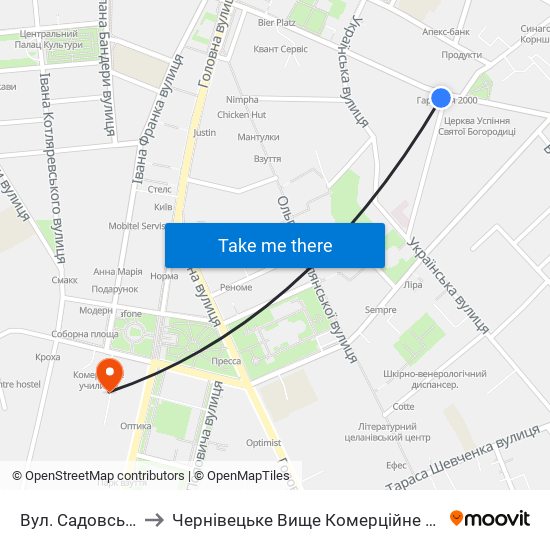 Вул. Садовського to Чернівецьке Вище Комерційне Училище map