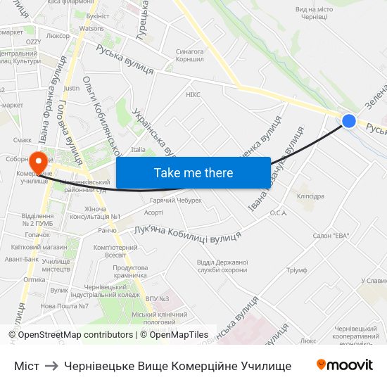Міст to Чернівецьке Вище Комерційне Училище map