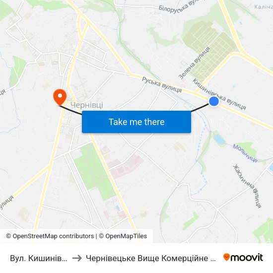 Вул. Кишинівська to Чернівецьке Вище Комерційне Училище map