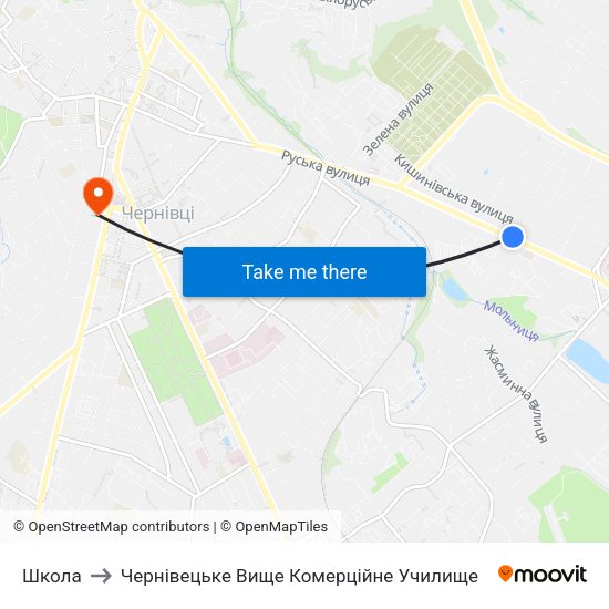 Школа to Чернівецьке Вище Комерційне Училище map