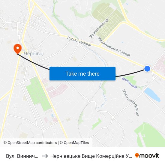 Вул. Винниченка to Чернівецьке Вище Комерційне Училище map