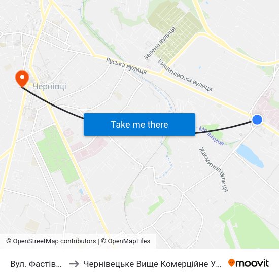 Вул. Фастівська to Чернівецьке Вище Комерційне Училище map
