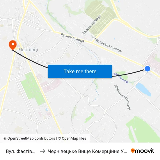 Вул. Фастівська to Чернівецьке Вище Комерційне Училище map