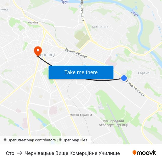 Сто to Чернівецьке Вище Комерційне Училище map