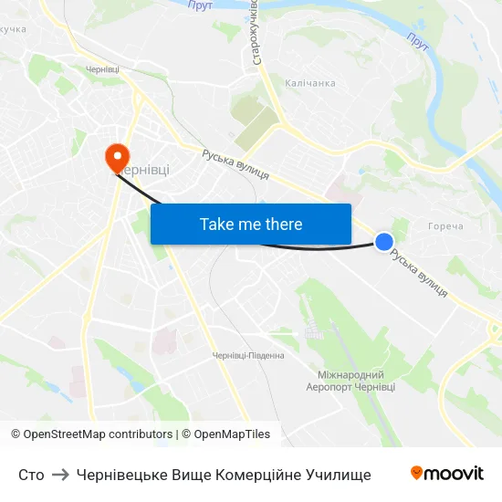 Сто to Чернівецьке Вище Комерційне Училище map