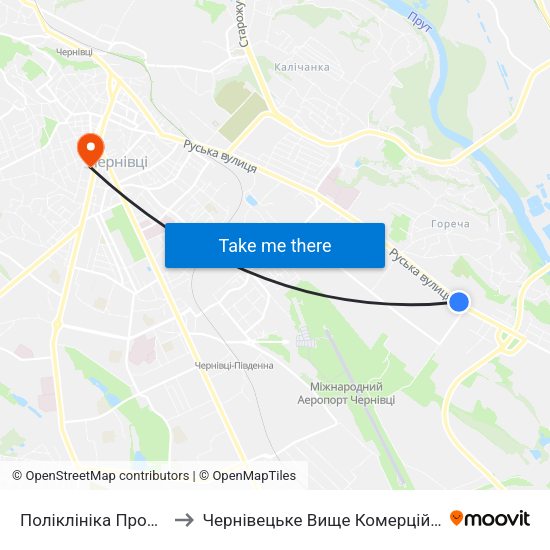 Поліклініка Профоглядів to Чернівецьке Вище Комерційне Училище map