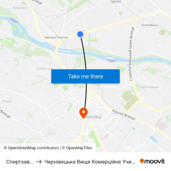 Спиртзавод to Чернівецьке Вище Комерційне Училище map