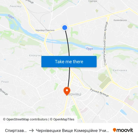 Спиртзавод to Чернівецьке Вище Комерційне Училище map