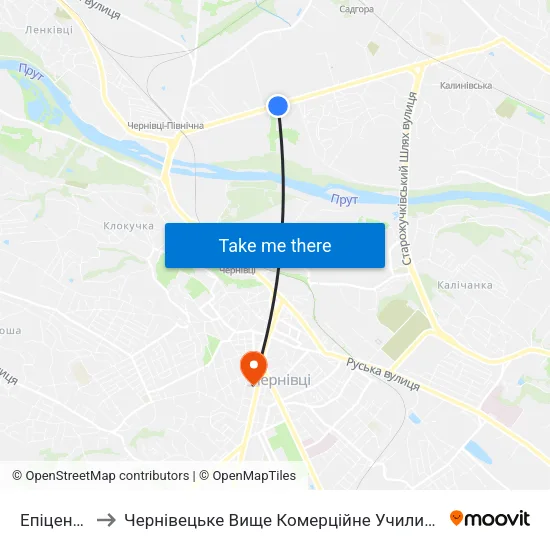 Епіцентр to Чернівецьке Вище Комерційне Училище map