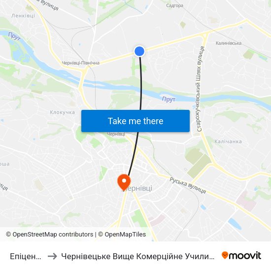 Епіцентр to Чернівецьке Вище Комерційне Училище map