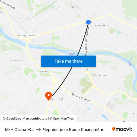 М/Н Стара Жучка to Чернівецьке Вище Комерційне Училище map