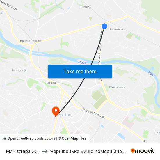 М/Н Стара Жучка to Чернівецьке Вище Комерційне Училище map