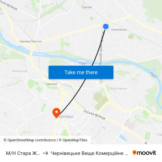 М/Н Стара Жучка to Чернівецьке Вище Комерційне Училище map