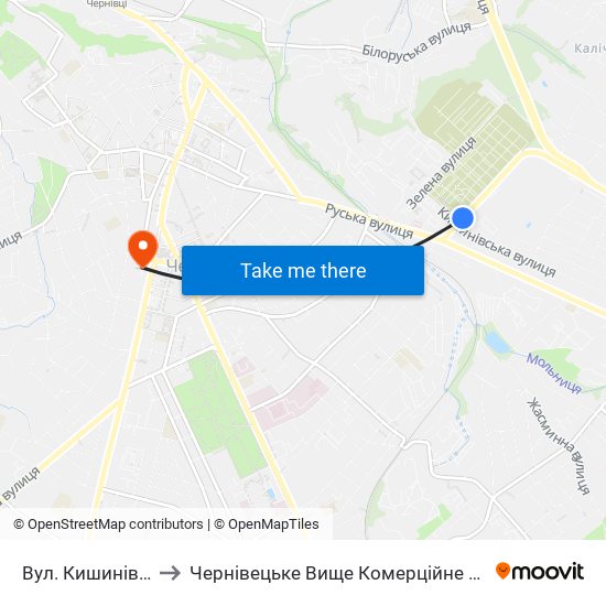 Вул. Кишинівська to Чернівецьке Вище Комерційне Училище map