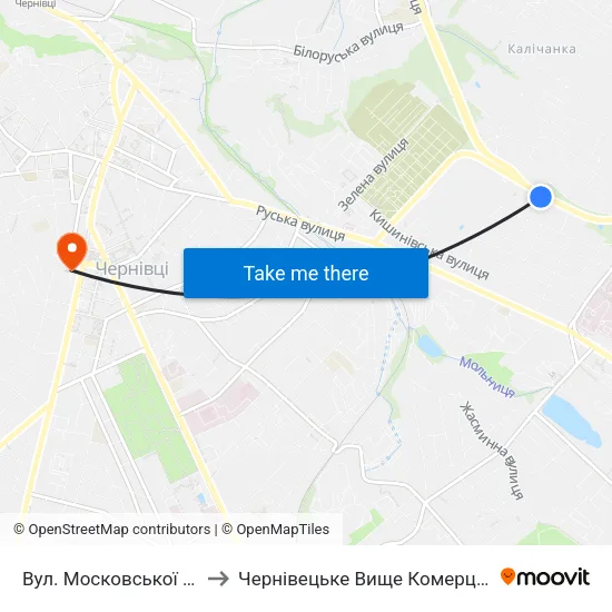 Вул. Московської Олімпіади to Чернівецьке Вище Комерційне Училище map