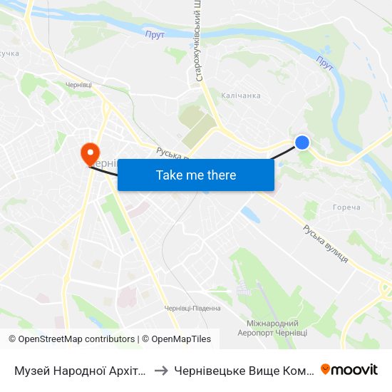 Музей Народної Архітектури Та Побуту to Чернівецьке Вище Комерційне Училище map