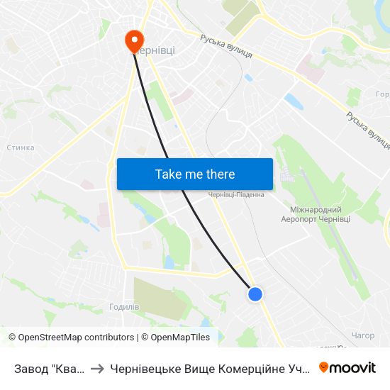 Завод "Кварц" to Чернівецьке Вище Комерційне Училище map