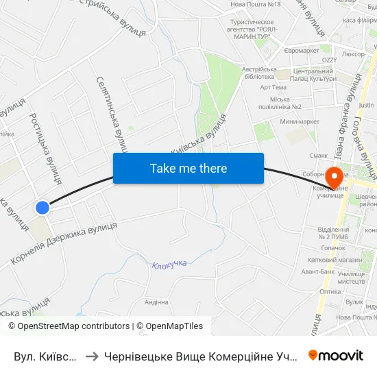 Вул. Київська to Чернівецьке Вище Комерційне Училище map