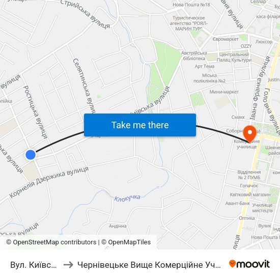 Вул. Київська to Чернівецьке Вище Комерційне Училище map
