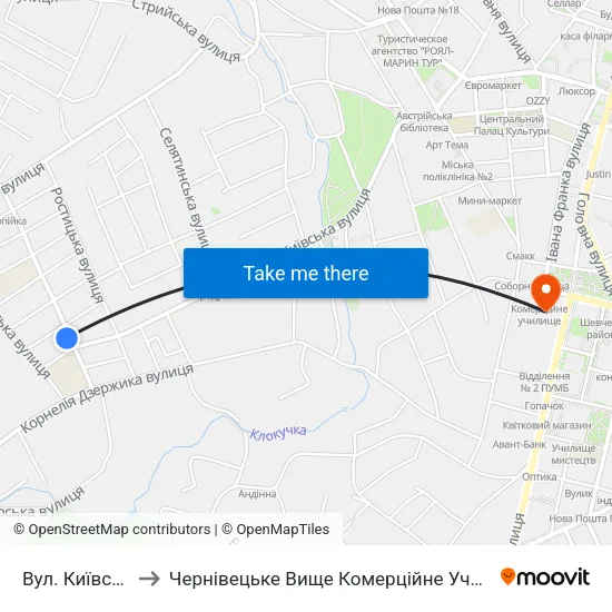Вул. Київська to Чернівецьке Вище Комерційне Училище map