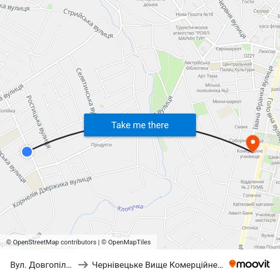 Вул. Довгопільська to Чернівецьке Вище Комерційне Училище map