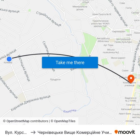 Вул. Курська to Чернівецьке Вище Комерційне Училище map