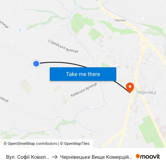 Вул. Софії Ковалевської to Чернівецьке Вище Комерційне Училище map