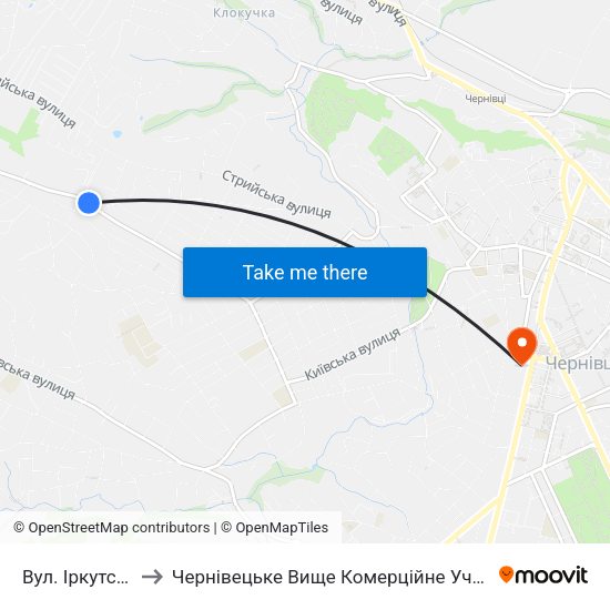Вул. Іркутська to Чернівецьке Вище Комерційне Училище map