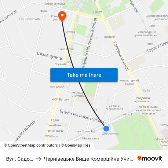 Вул. Садова to Чернівецьке Вище Комерційне Училище map