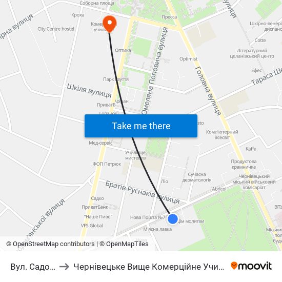 Вул. Садова to Чернівецьке Вище Комерційне Училище map