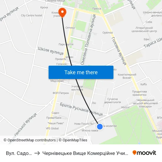 Вул. Садова to Чернівецьке Вище Комерційне Училище map