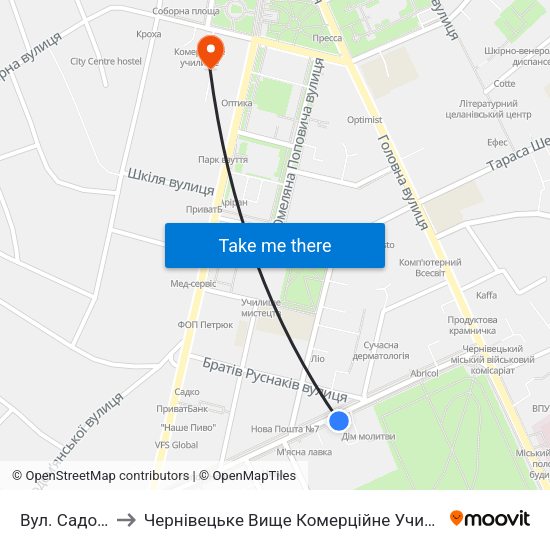 Вул. Садова to Чернівецьке Вище Комерційне Училище map