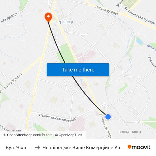 Вул. Чкалова to Чернівецьке Вище Комерційне Училище map