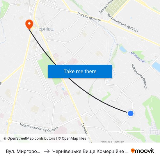 Вул. Миргородська to Чернівецьке Вище Комерційне Училище map