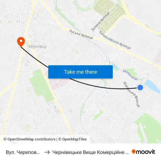 Вул. Череповецька to Чернівецьке Вище Комерційне Училище map