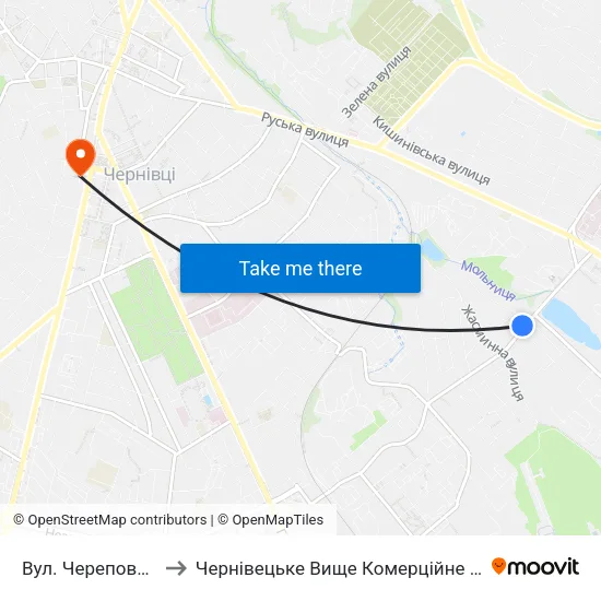 Вул. Череповецька to Чернівецьке Вище Комерційне Училище map