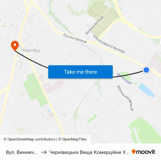 Вул. Винниченка to Чернівецьке Вище Комерційне Училище map