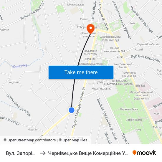 Вул. Запорізька to Чернівецьке Вище Комерційне Училище map