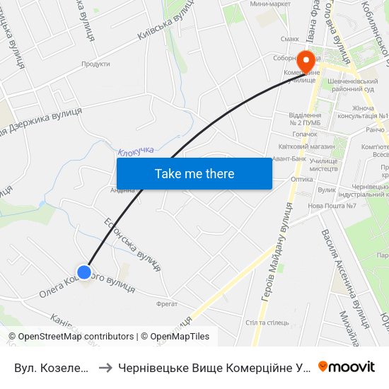 Вул. Козелецька to Чернівецьке Вище Комерційне Училище map